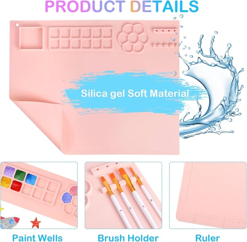 Mikiwon Painting Station, Paint Brush Cleaner and Silicone Art Mat 20"X16" with 10 Paint Brushes, Paint Brush Rinser, Art Supplies Set (Pink) - Image 4